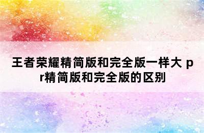 王者荣耀精简版和完全版一样大 pr精简版和完全版的区别